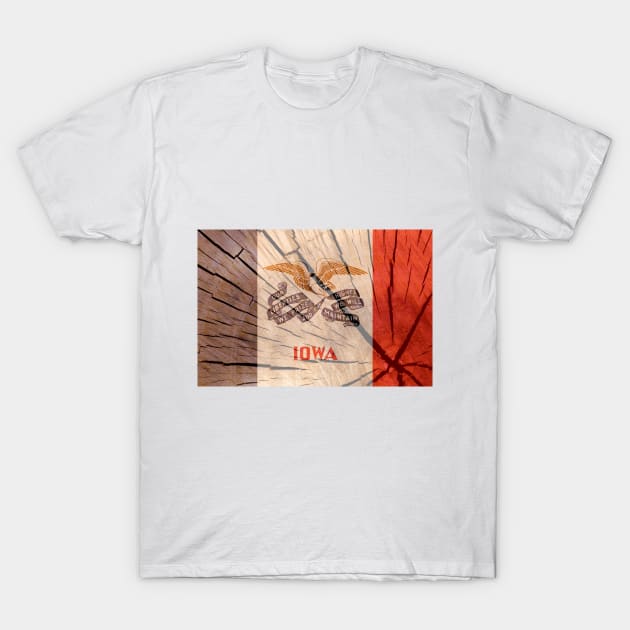 Wood Flag of Iowa T-Shirt by DrPen